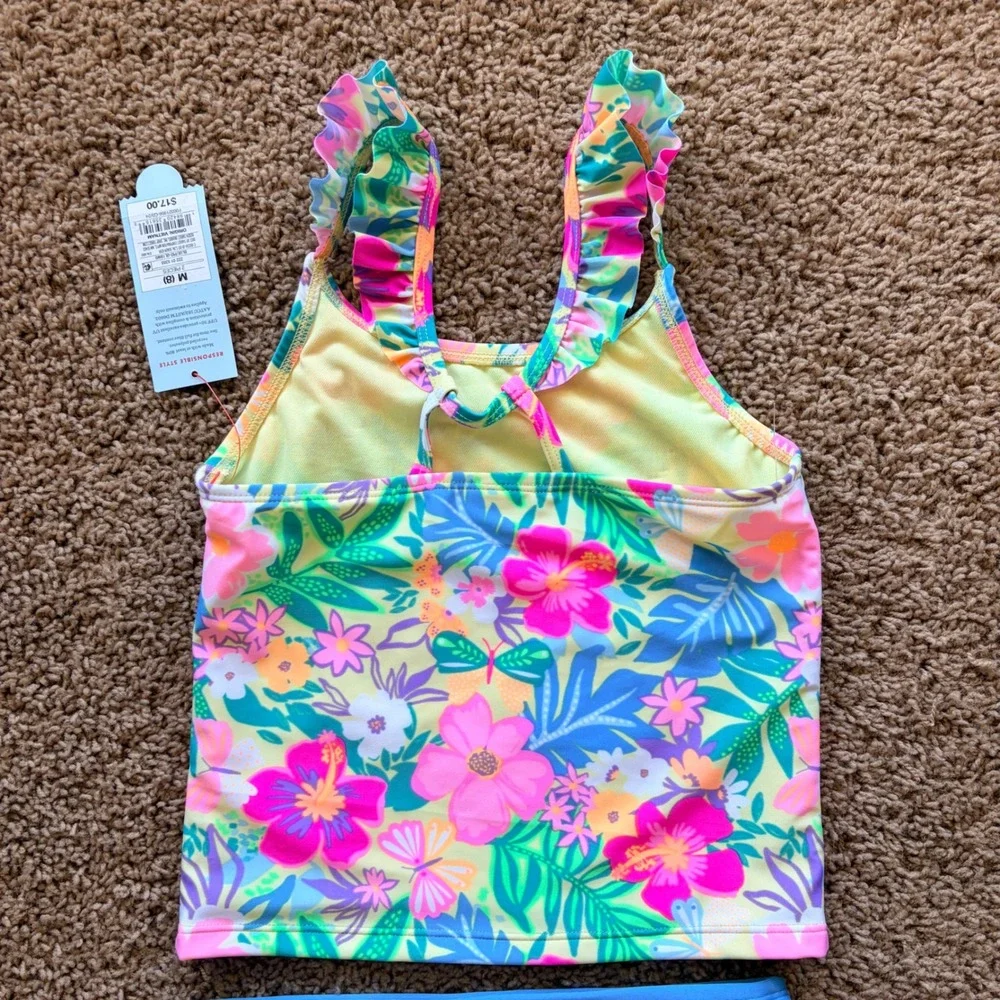 Cat & Jack Colorful Tropical Floral Ruffle Bikini 2pc Swim Bathing Suit M/8 NWT